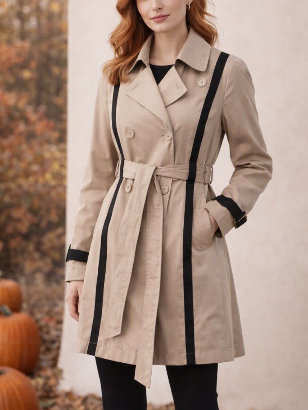 DKNY Khaki Trench S Belted Double‑Breasted Contrast Trim | Quiet Luxury
